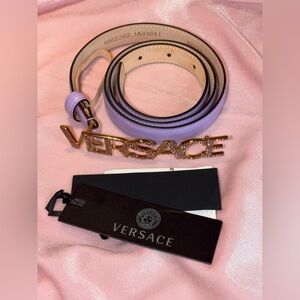 Authentic Versace Crystal Pavé Logo Leather Belt – Lilac 💜 Size 80 🇮🇹
